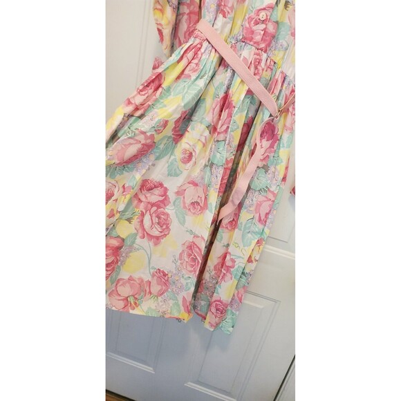 Vtg 1980s Ellen Hart Original Pink Pastel Floral Shirt Dress W/ Belt Flower 22 T - Picture 15 of 16